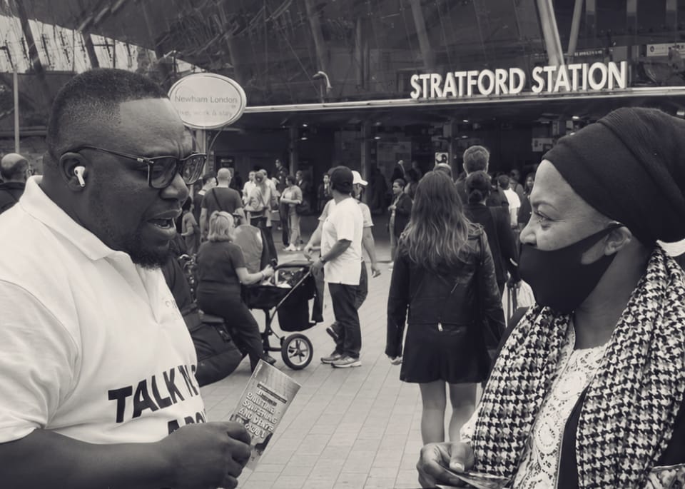apostle isaac anderson reaching out to people at startford station in london